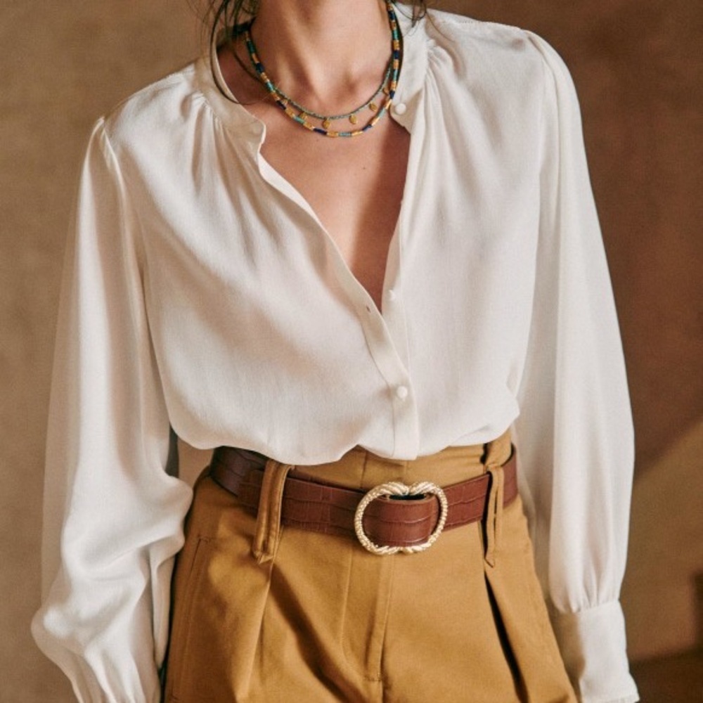 Sézane Ivory White Button Down Shirt Blouse NEW